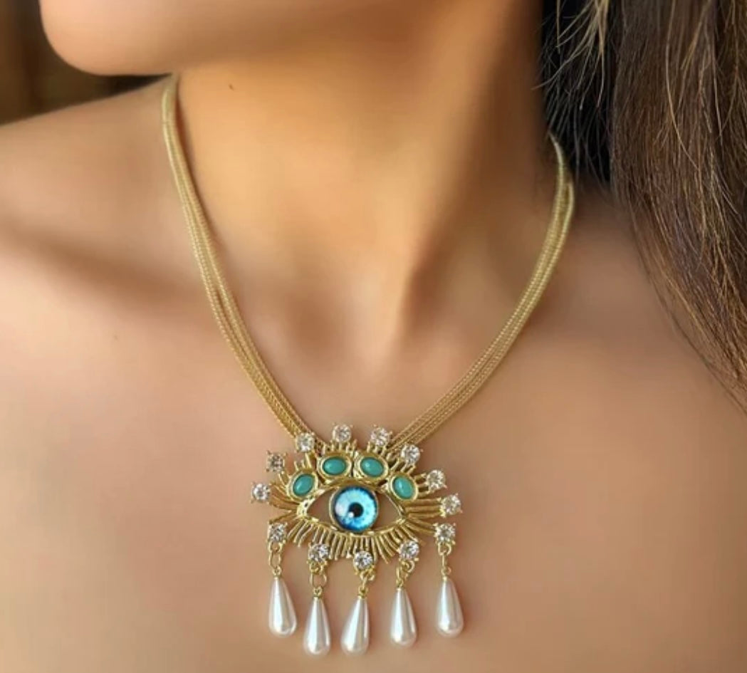 Evil Eye Pearl Drop Necklace