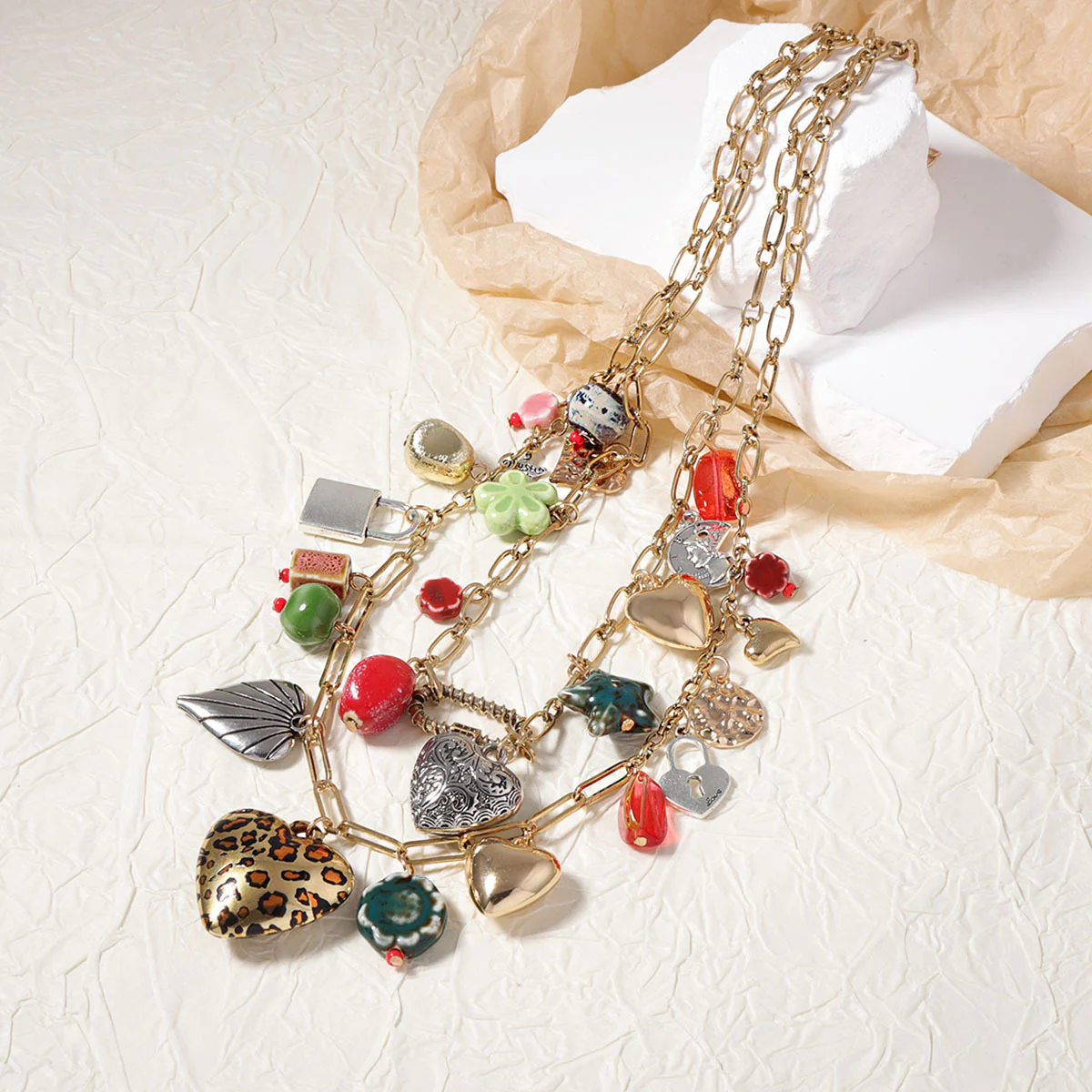 Double Layered Heart Charm Necklace
