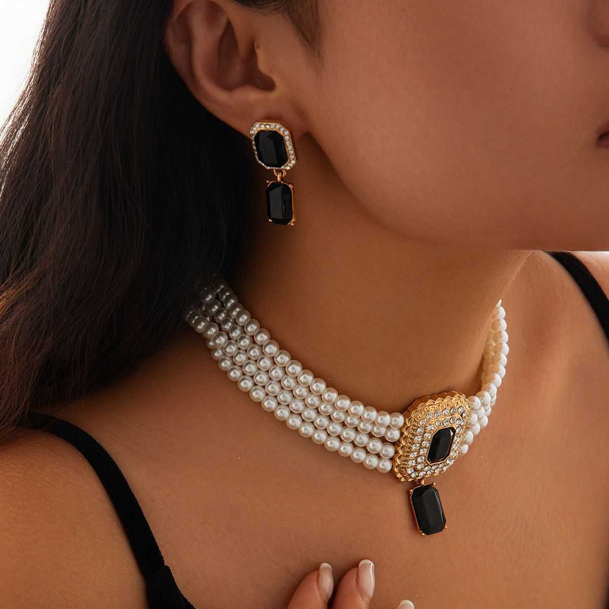 Black Pearl Choker and Earring Set