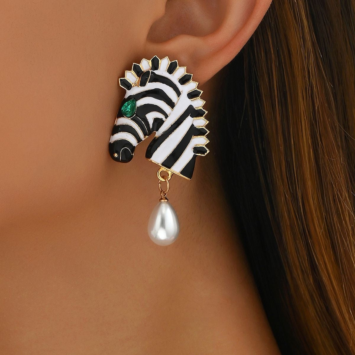 Zebra Pearl Drop Stud