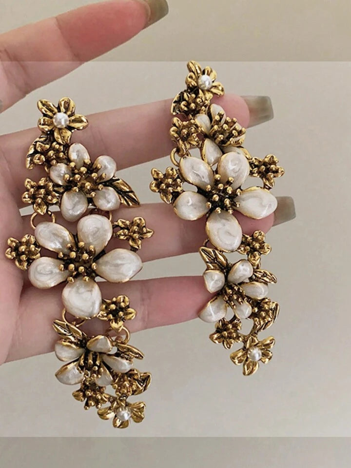 White Flower DropDown Earrings