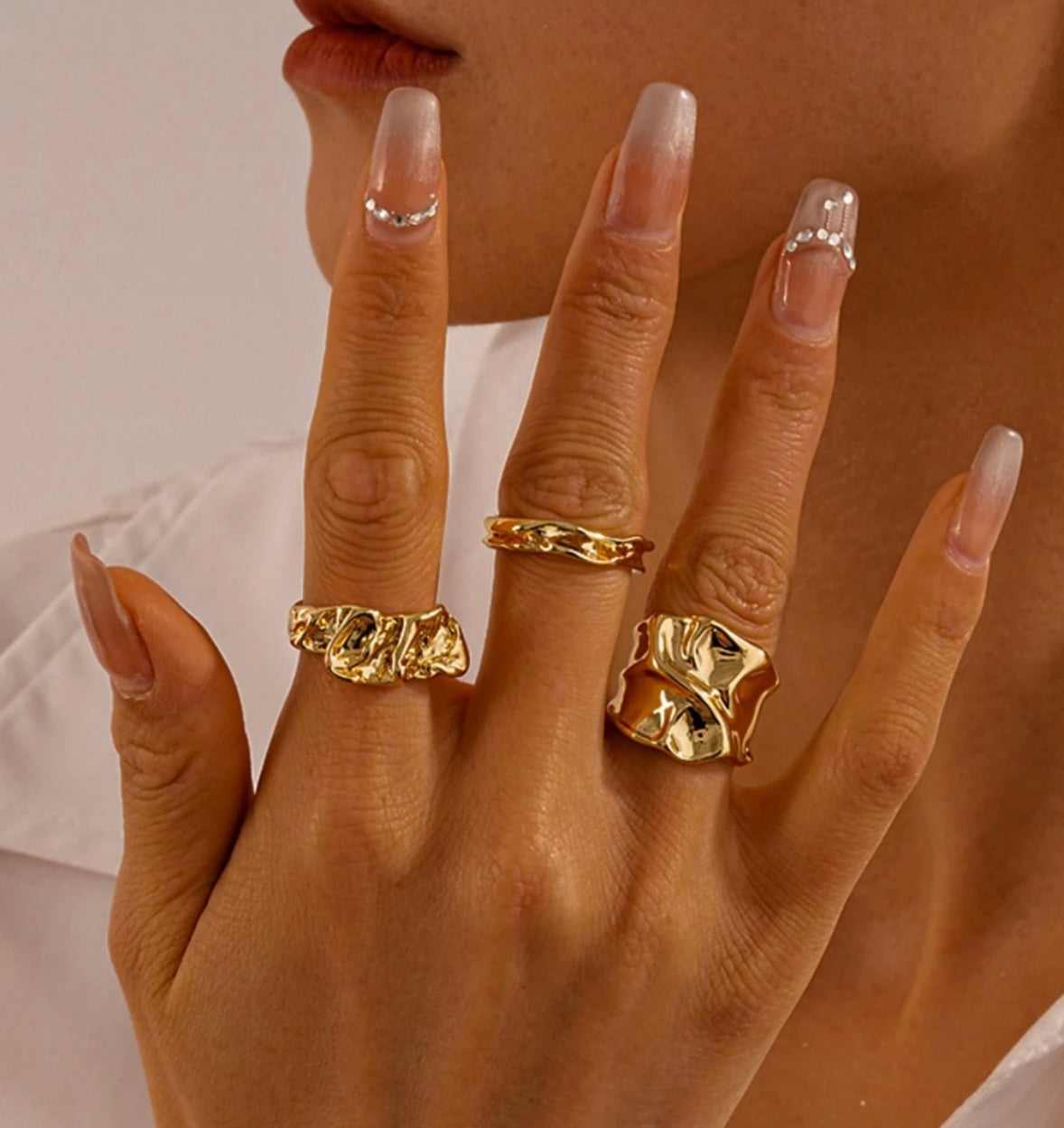 Dented Set of 3 Gold Rings