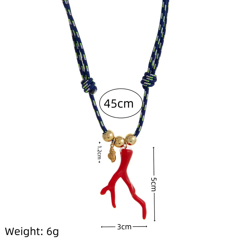 Blue Thread Shell Horn Necklace