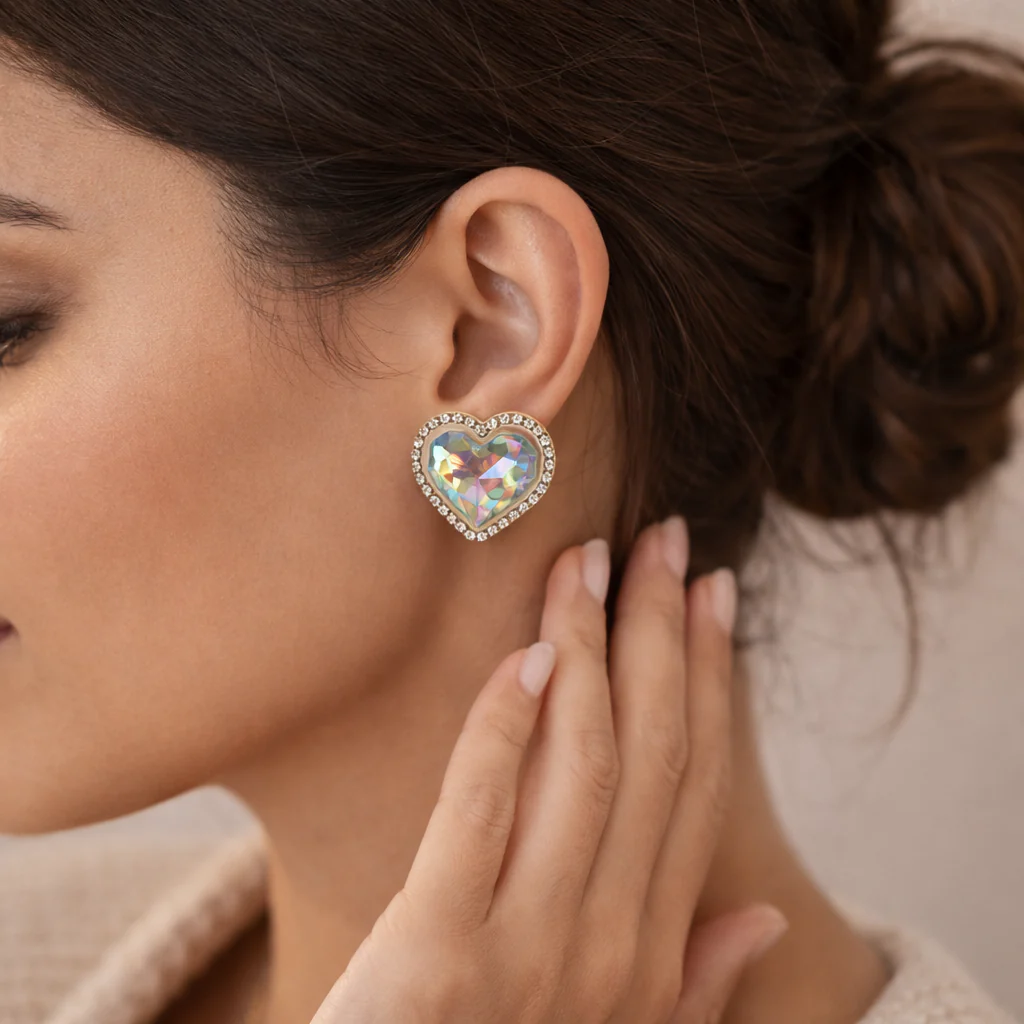 Resin Heart Diamond Studs