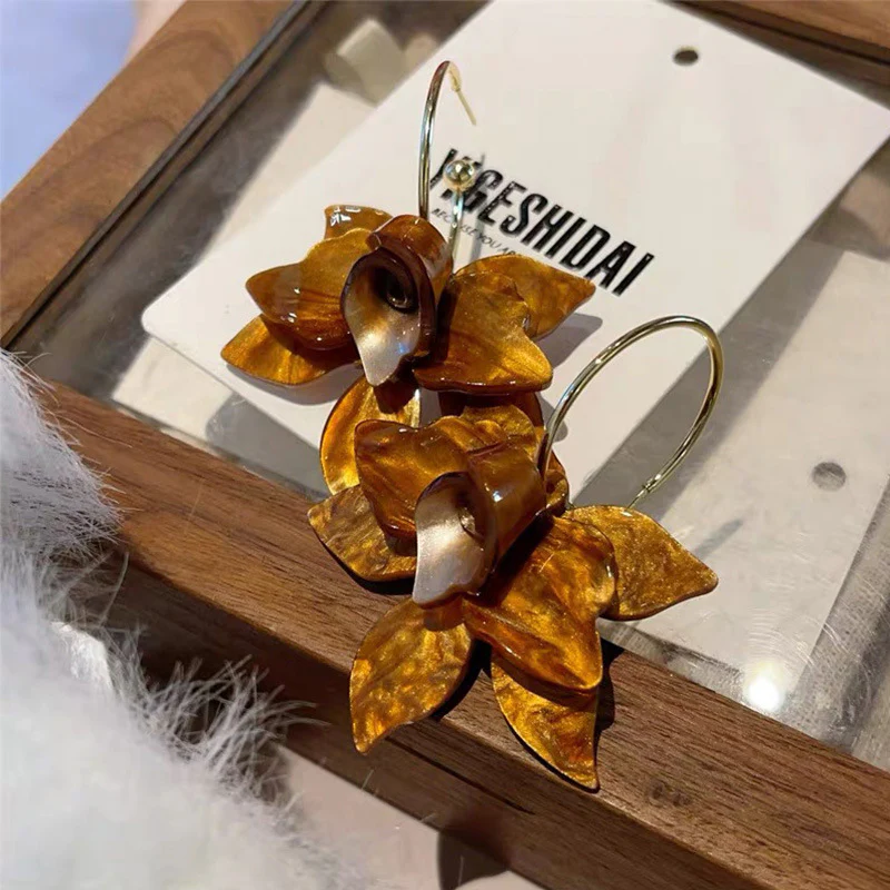 Brown Flower Hoops