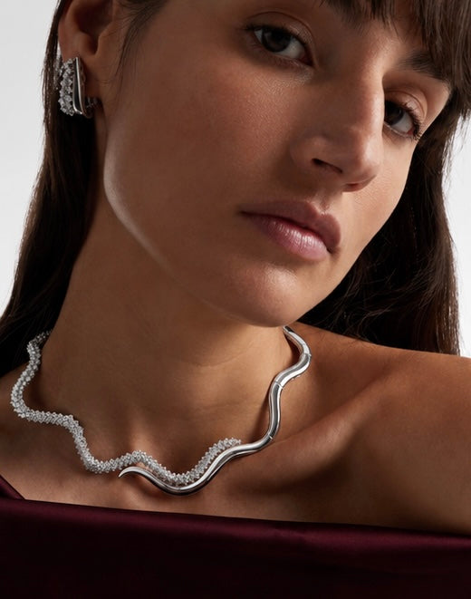 Wavy Silver Diamond Choker