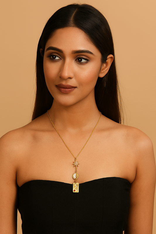 Star Moon Charm Motif Necklace
