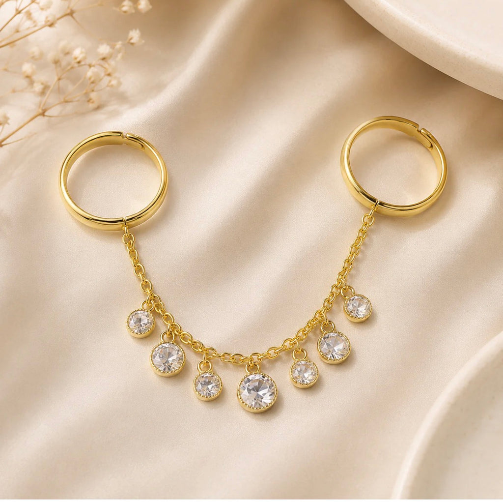 Diamond Hanging Double Finger Ring