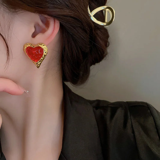 Red Heart Stud Earrings