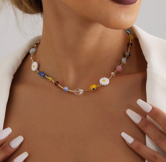 Evil Eye Flower Charm Choker