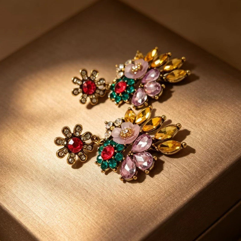 Cluster Crystal Flower Earrings