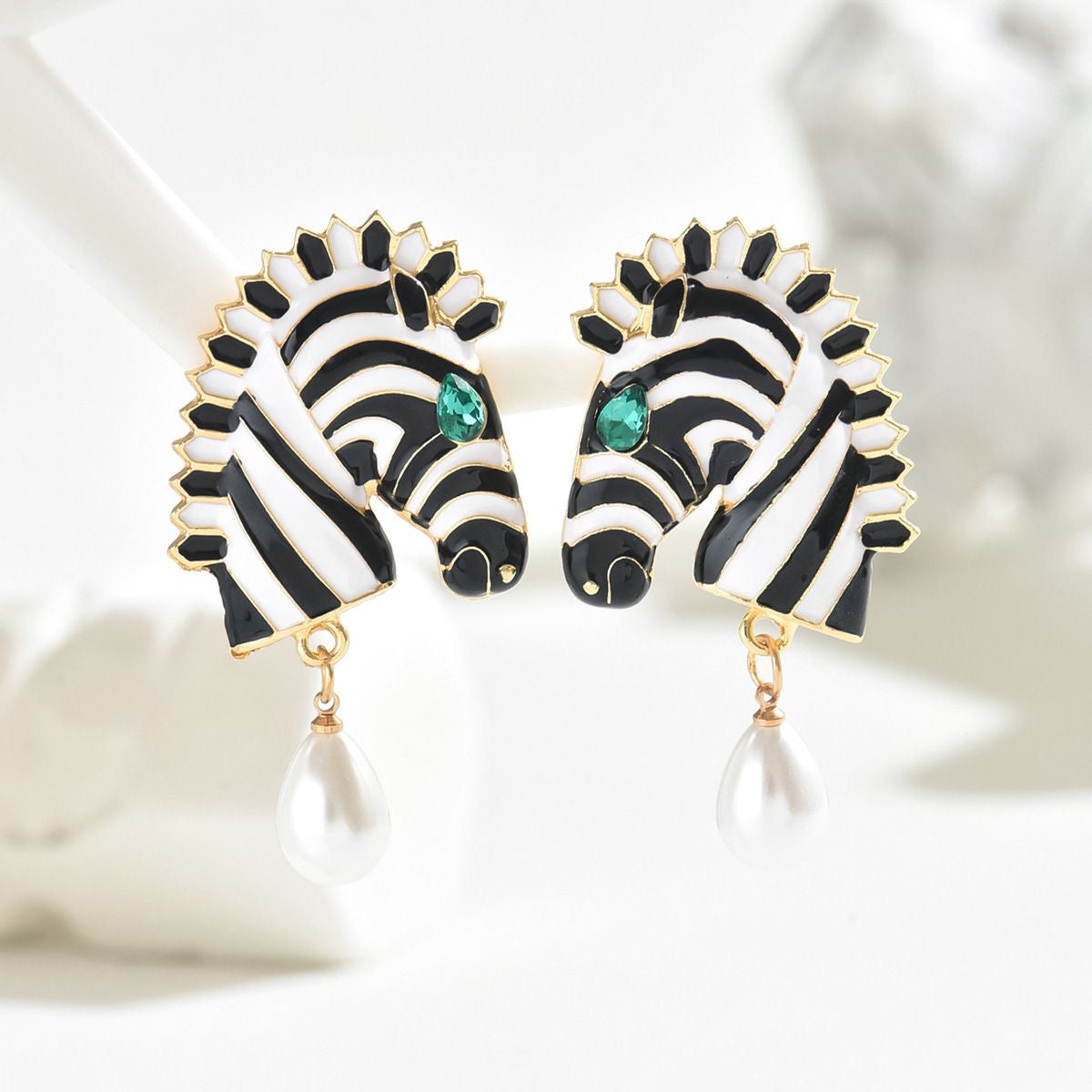 Zebra Pearl Drop Stud