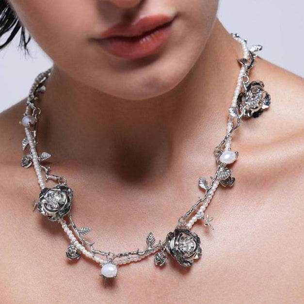 Rose and Pearl Necklace