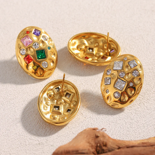 Oval Dented Crystal Studs