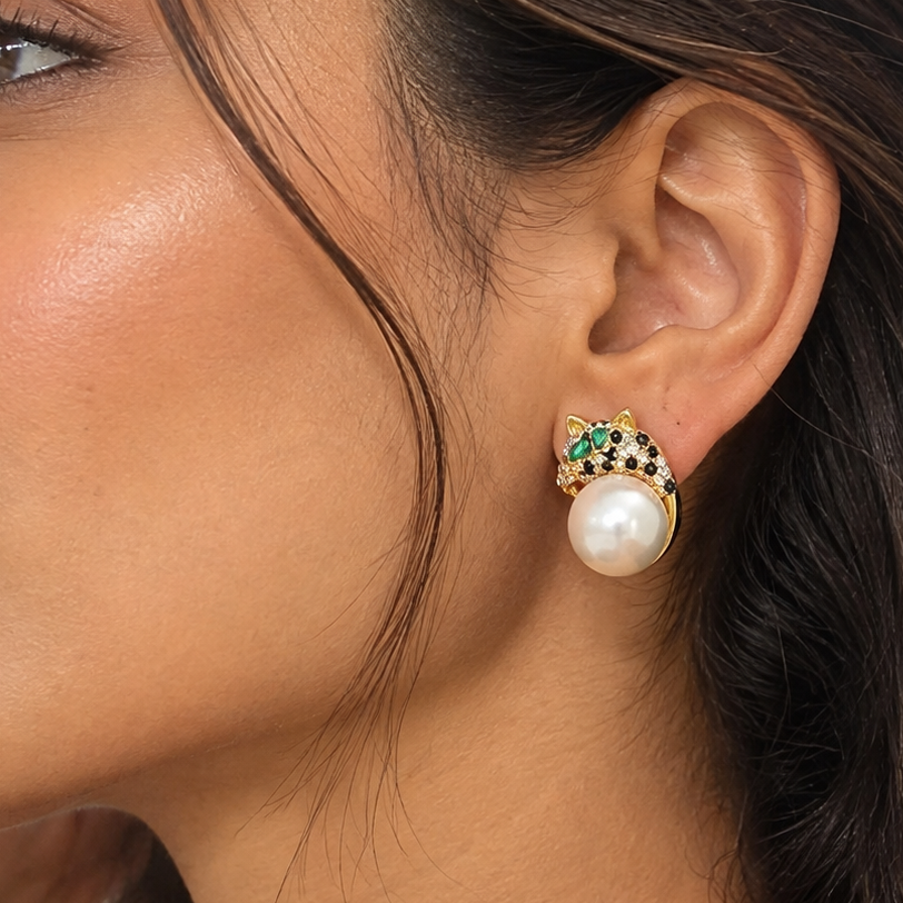 Leopard Pearl Stud Earrings