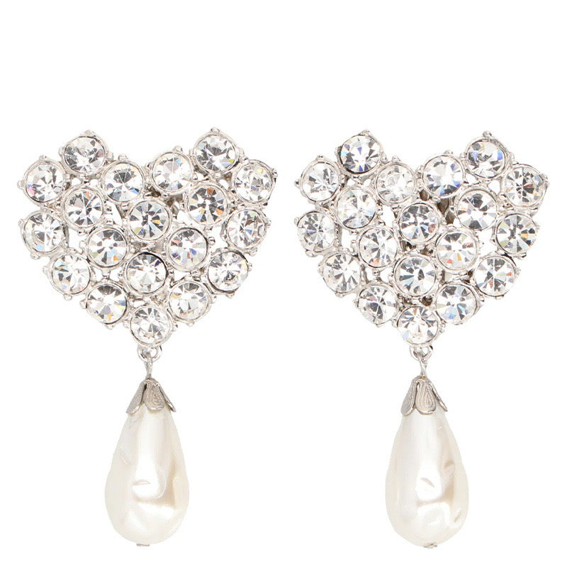 Bedazzled Heart Pearl Drop Earrings