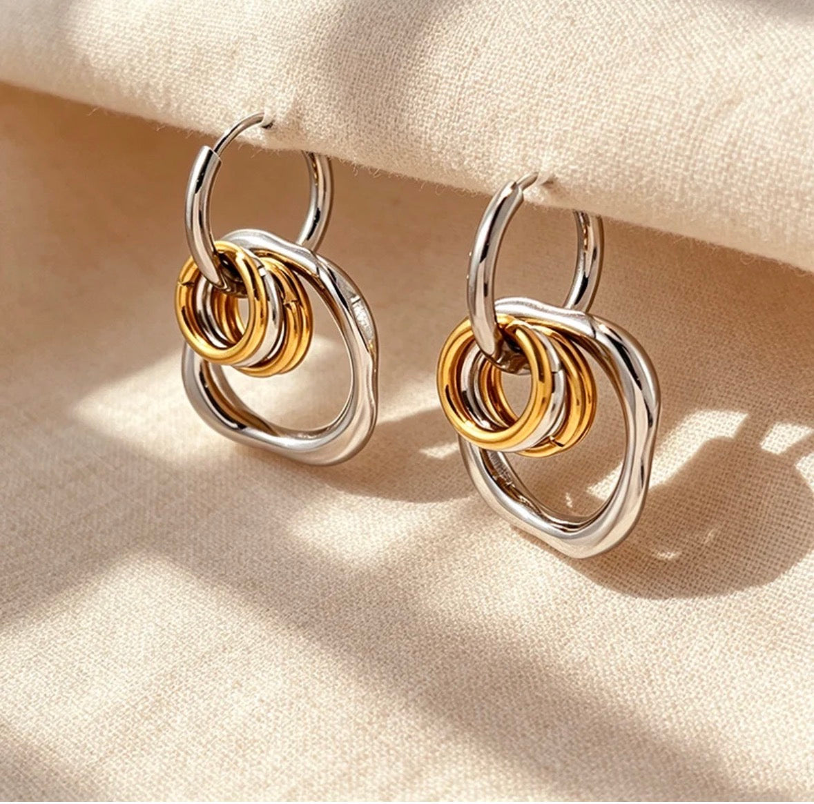 Gold Silver Ringed Hoops