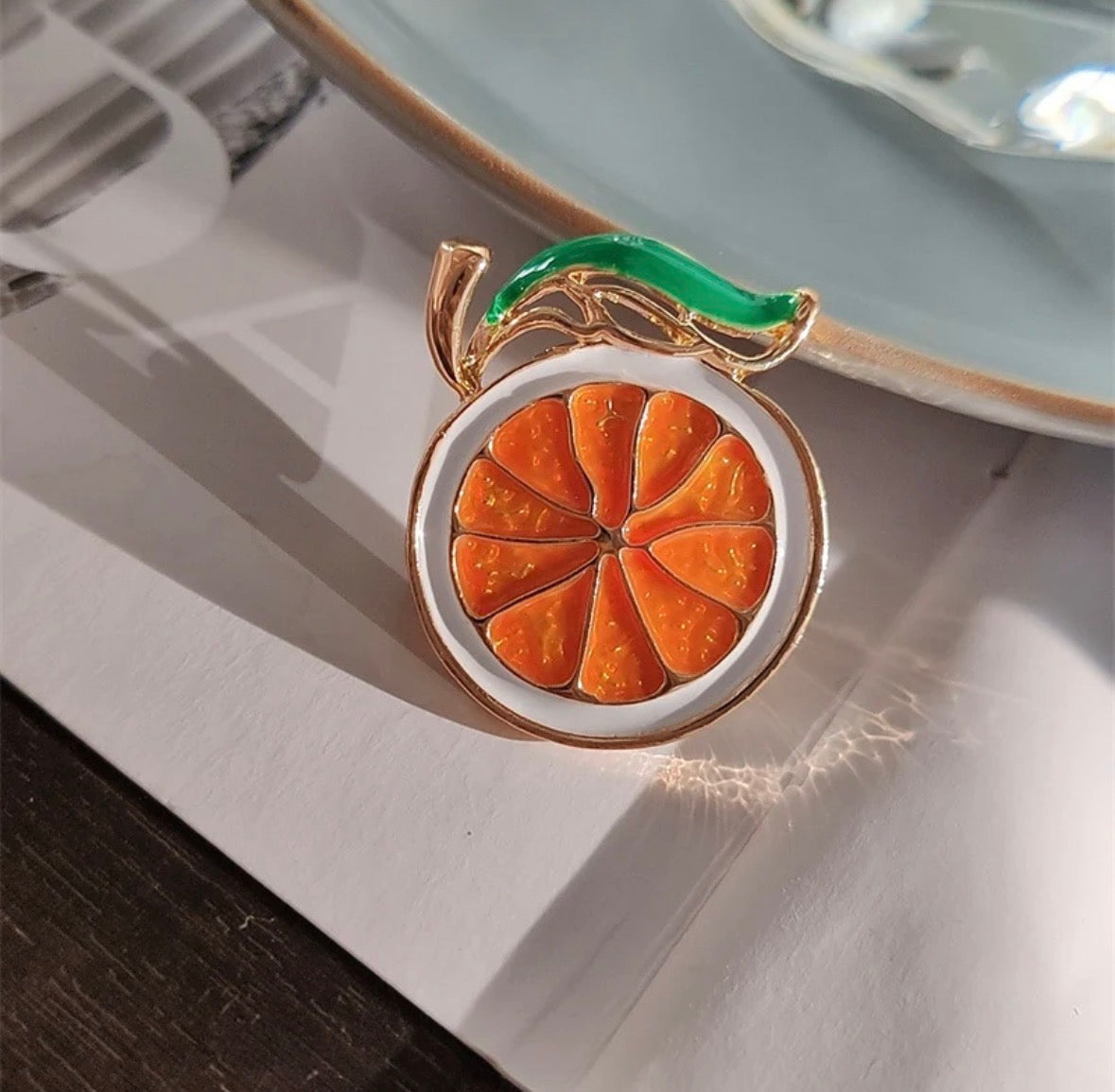 Orange Lemon Slice Brooch