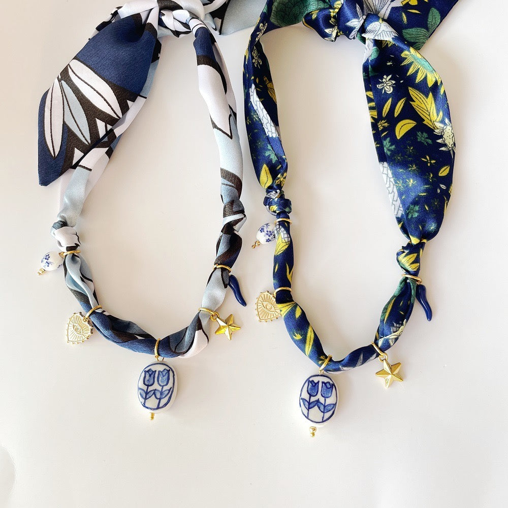Blue Scarf Charm Necklace