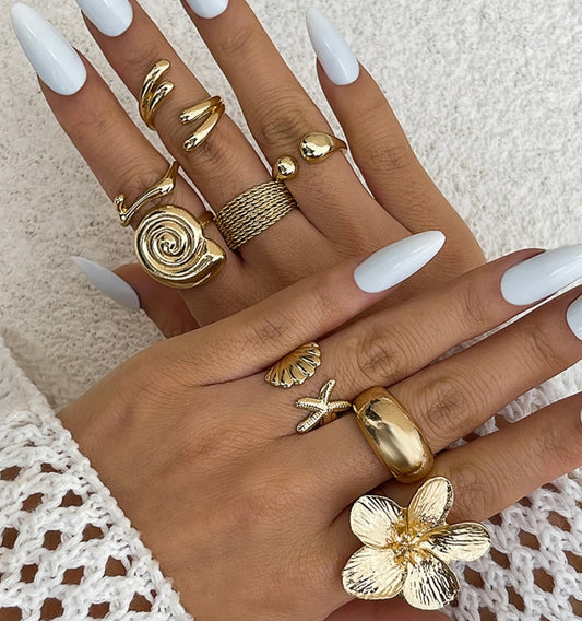 Shell N Flower Ring Set of 8
