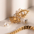 Evil Eye Pearl Drop Earrings