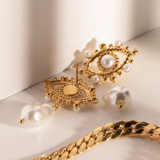 Evil Eye Pearl Drop Earrings