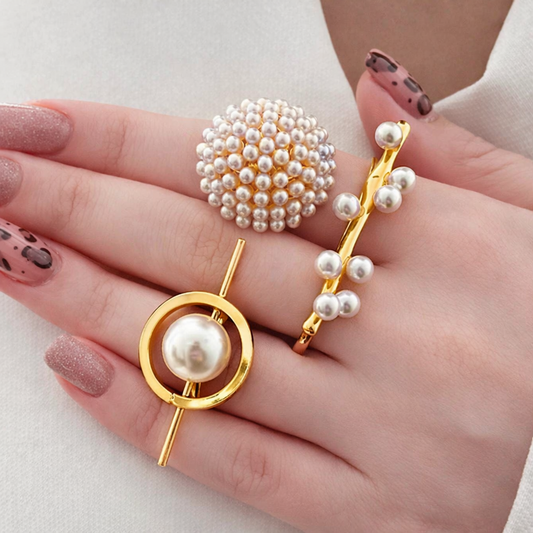 Pearl and Pearl Ring Set of 3