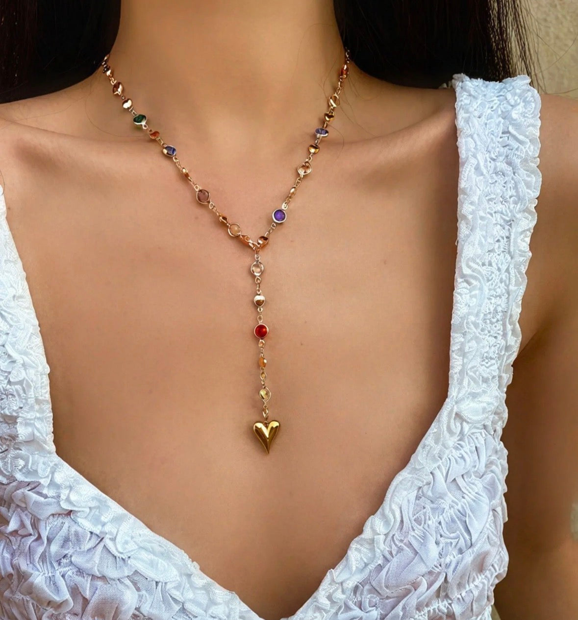 Beaded Heart Drop Necklace