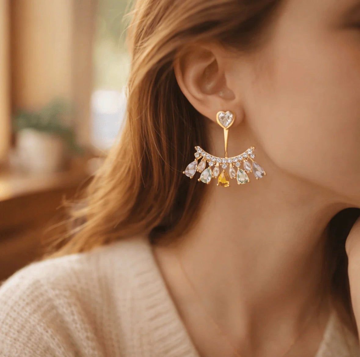Multi Stone Heart Earrings