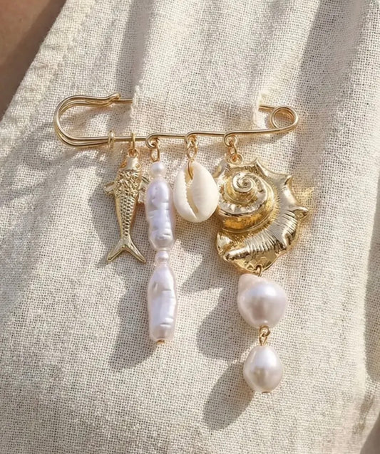 Fish and Shell Pin Brooch