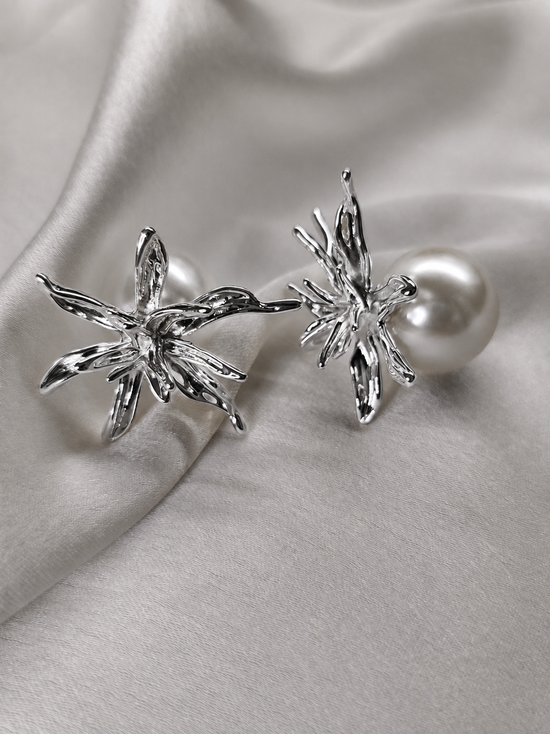 Flower and Pearl Stud Earrings