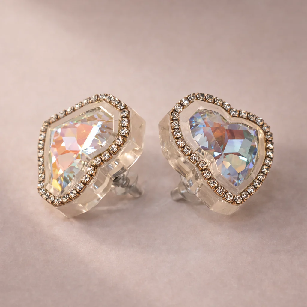 Resin Heart Diamond Studs
