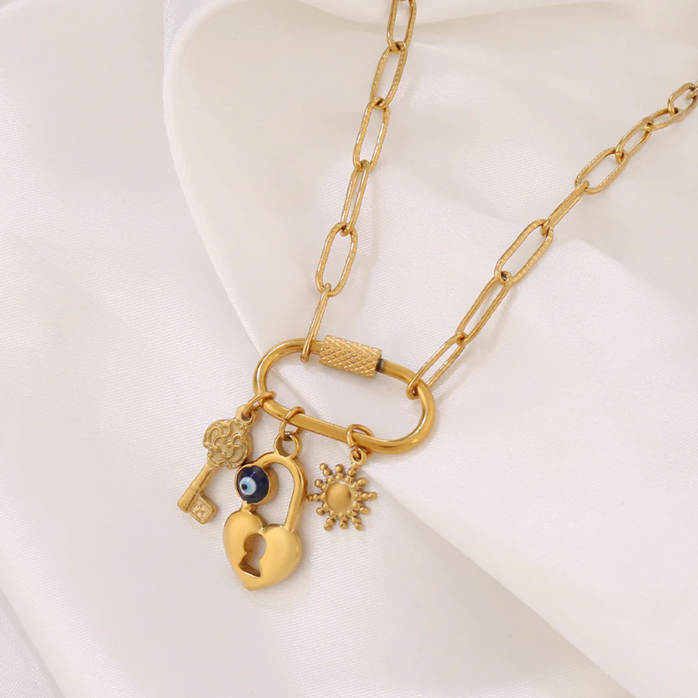 Evil Eye Lock and Key Necklace
