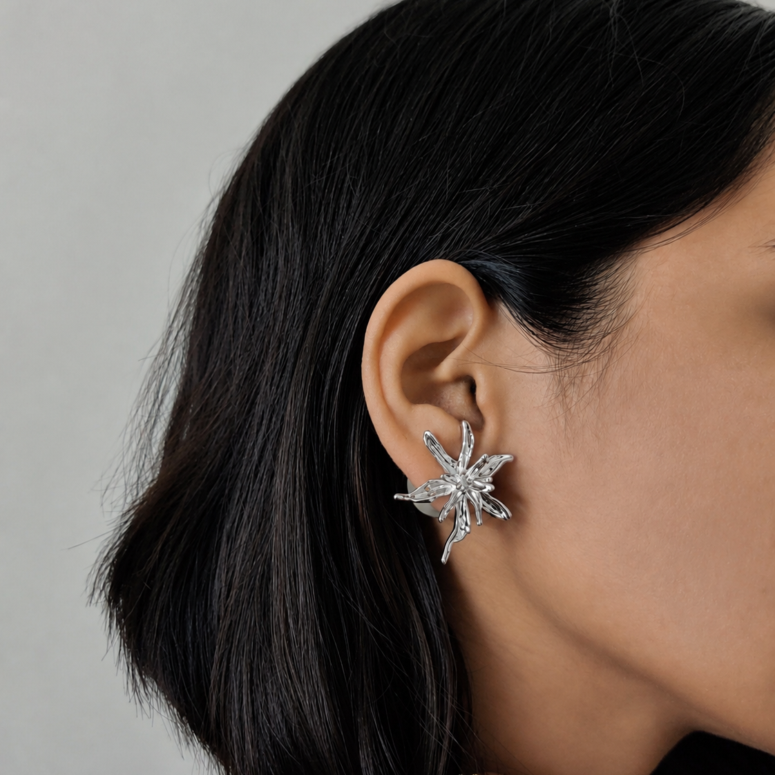 Flower and Pearl Stud Earrings