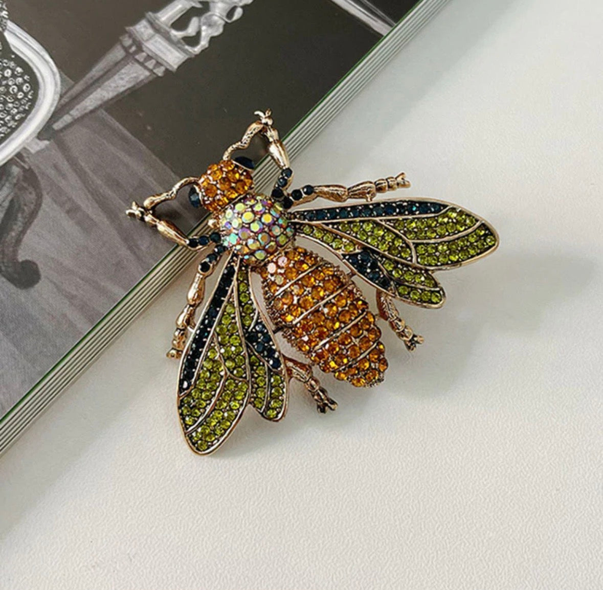 Orange Green Bee Brooch