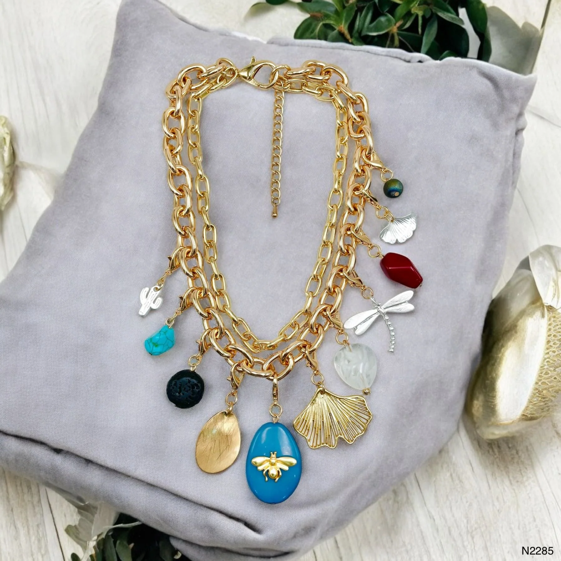 Blue Bee Charm Necklace
