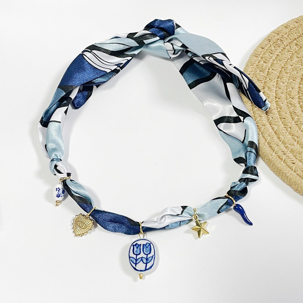 Blue Scarf Charm Necklace