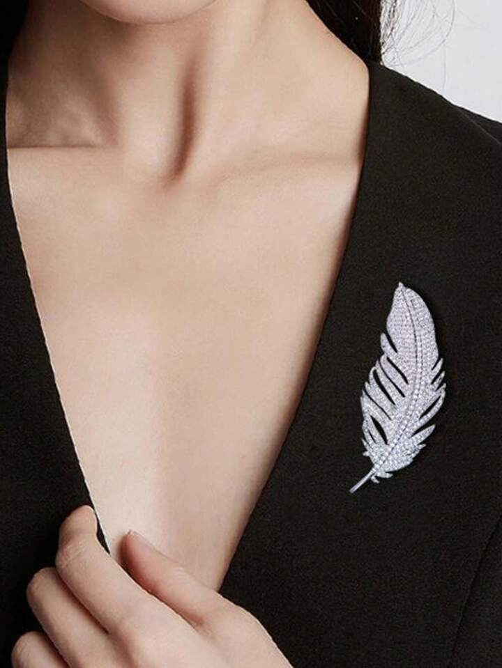 Diamond Feather Brooch