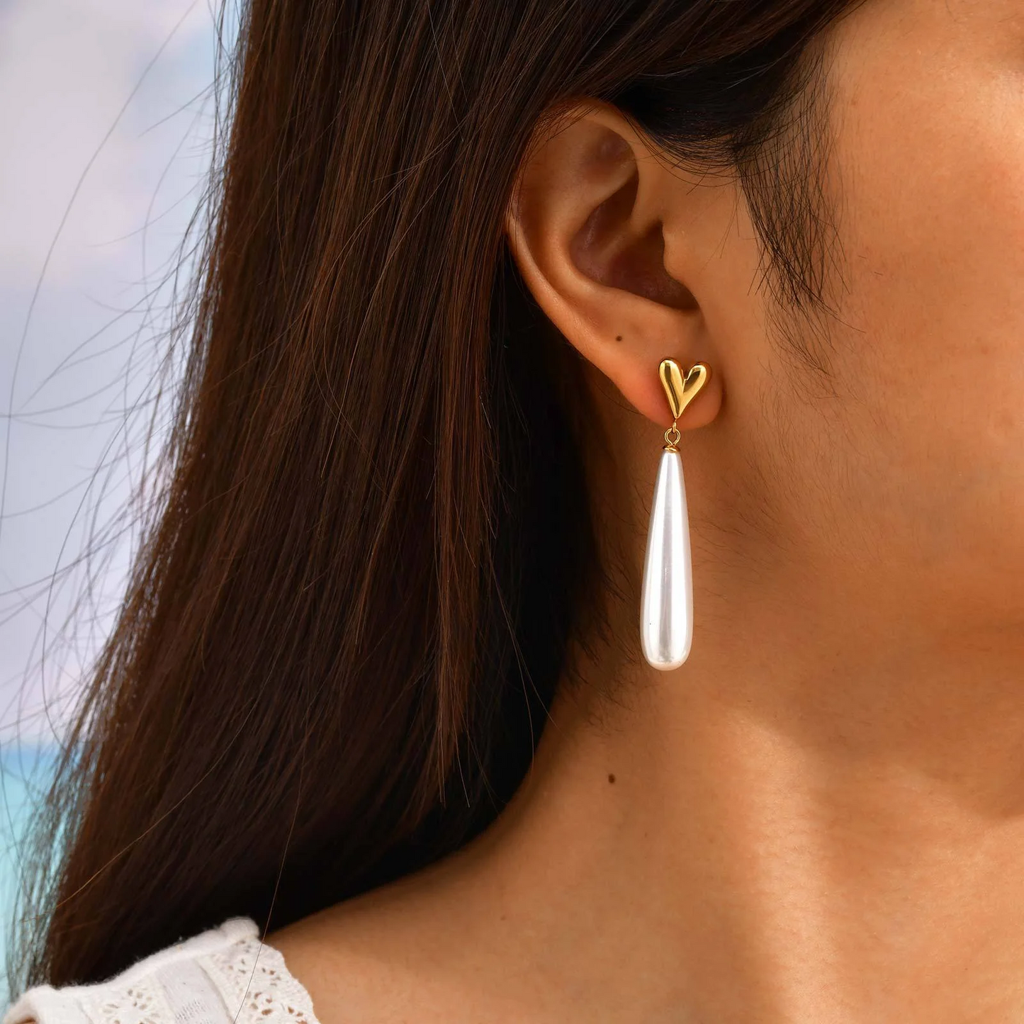 Heart Drop Pearl Earrings