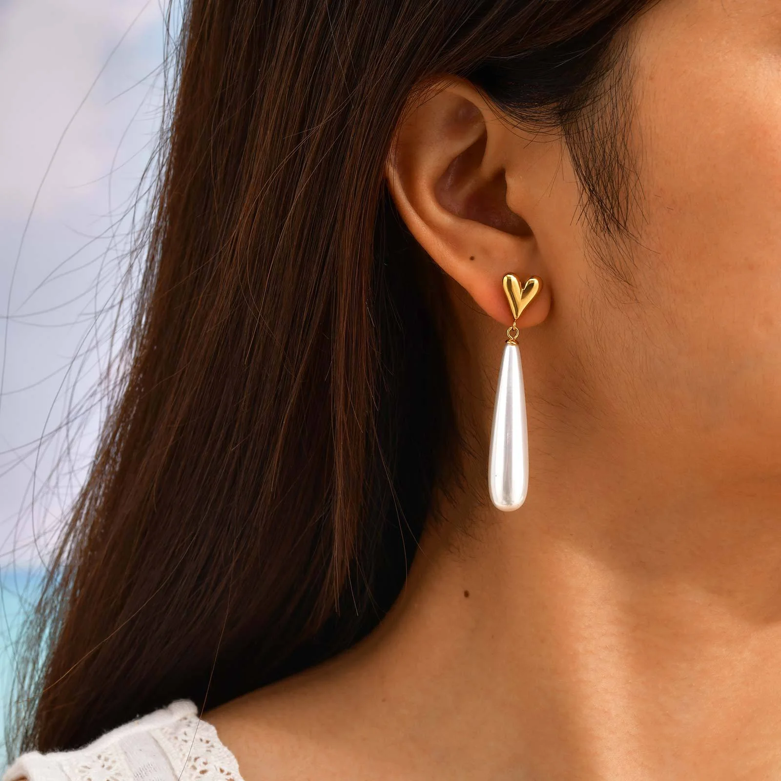 Heart Drop Pearl Earrings