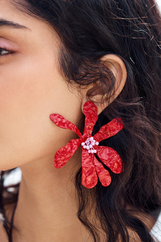 Red Petal Earrings