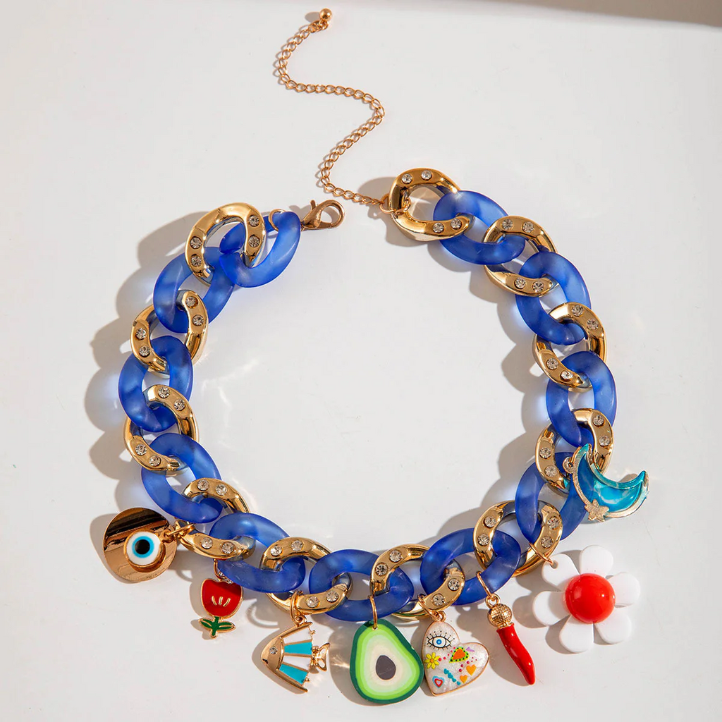 Blue Curb Charm Necklace