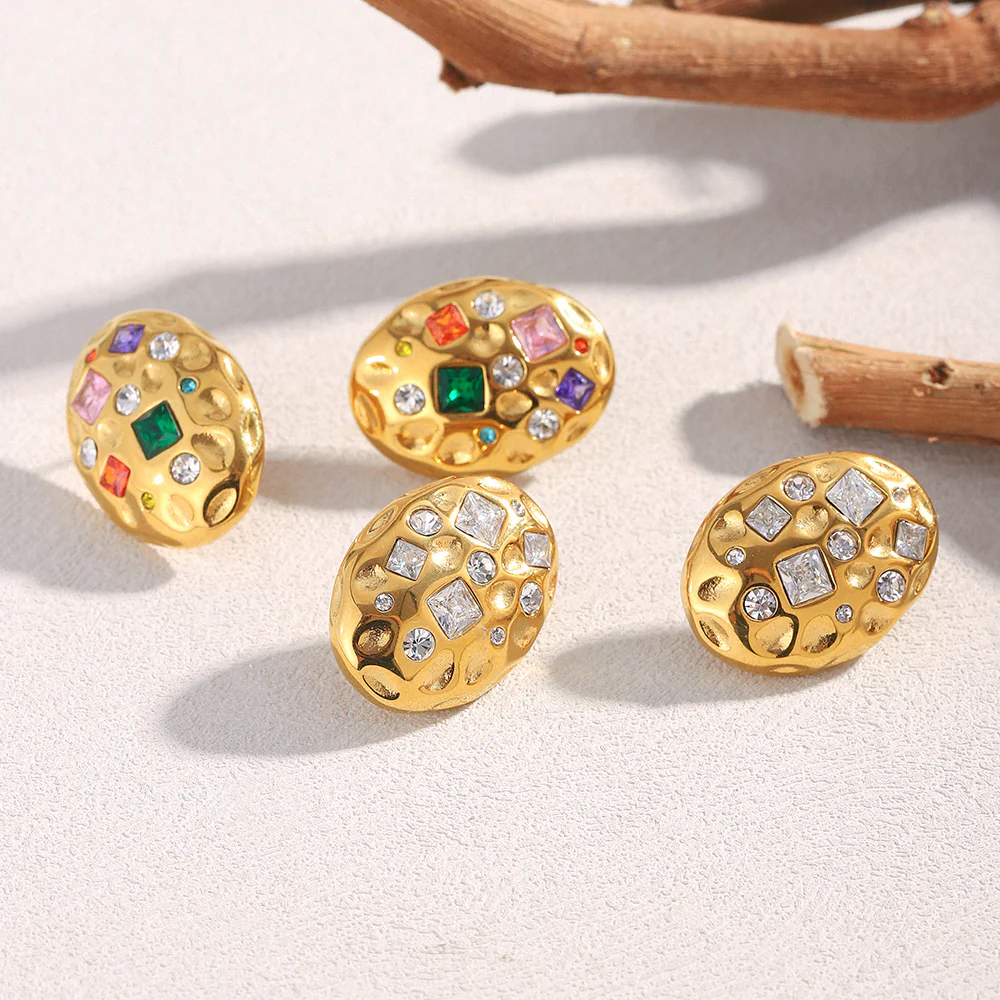Oval Dented Crystal Studs