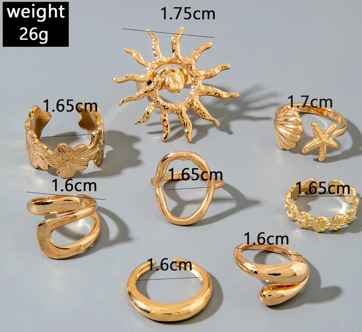 Sun and Beach Ring Set of 8
