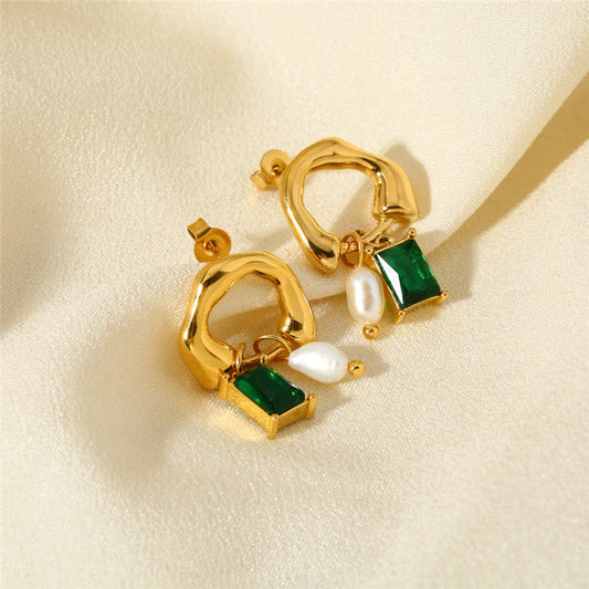 Emerald and Pearl Mini Stud