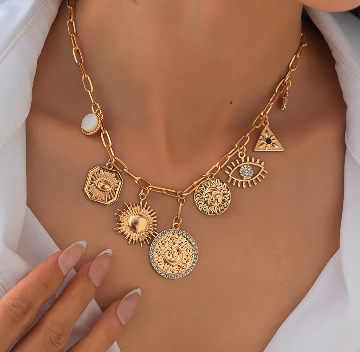 Sun Evil Eye Charm Necklace