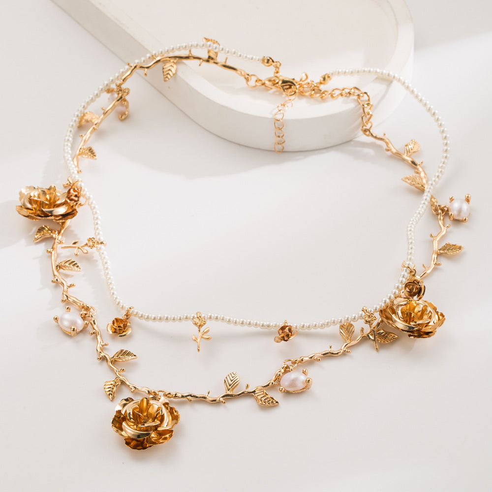 Rose and Pearl Necklace