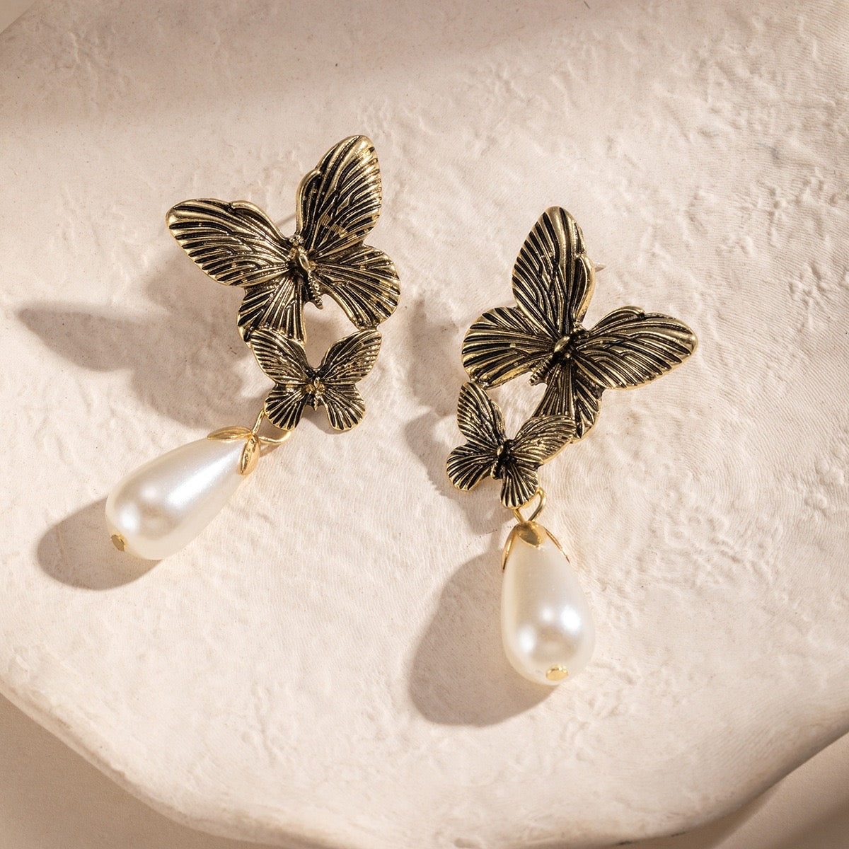 Butterfly Pearl Drop Earrings
