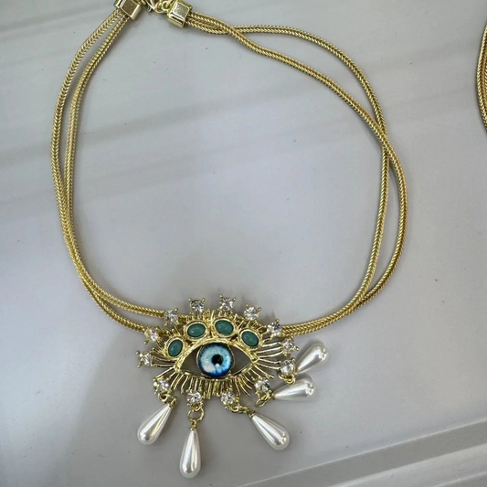 Evil Eye Pearl Drop Necklace