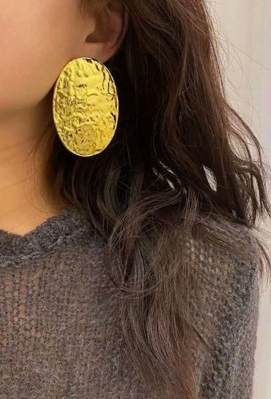 Golden Oval Dented Earrings